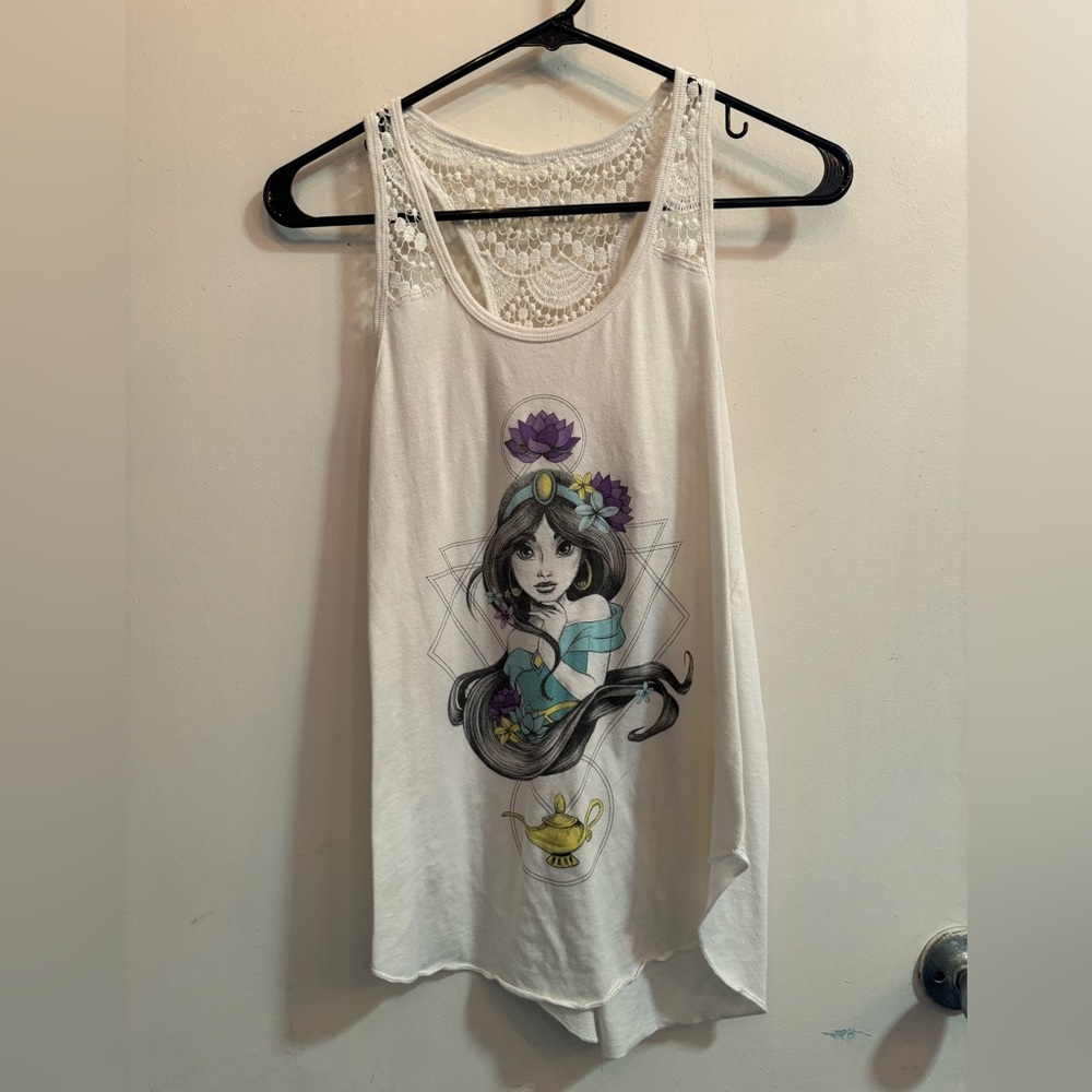Disney Princess Jasmine White Halter Tank Top with Lace Back - Small